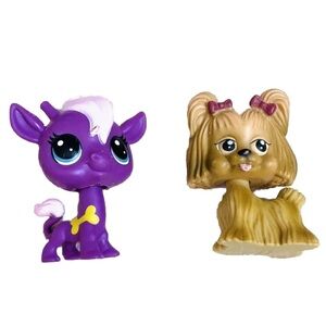 Lot Of 2 Littlest Pet Shop Destiny Purple Giraffe & Brown Yorkie Dog Mini Fig
